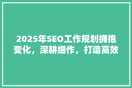 2025年SEO工作规划拥抱变化，深耕细作，打造高效搜索引擎优化步骤