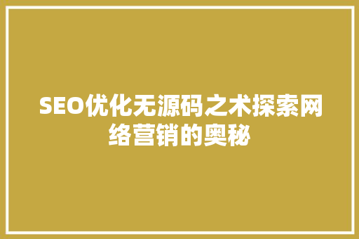 SEO优化无源码之术探索网络营销的奥秘