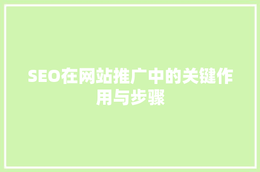 SEO在网站推广中的关键作用与步骤