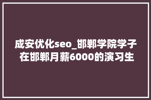 成安优化seo_邯郸学院学子 在邯郸月薪6000的演习生