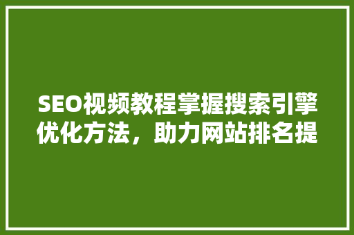 SEO视频教程掌握搜索引擎优化方法，助力网站排名提升 百度SEO