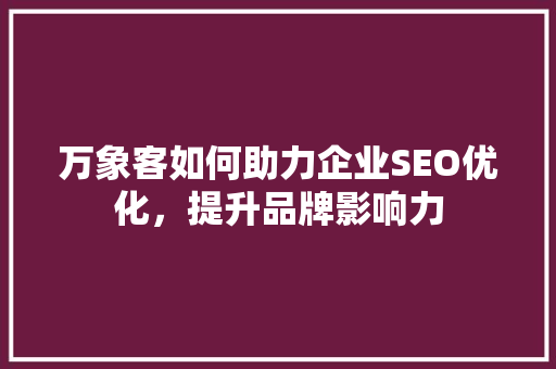 万象客如何助力企业SEO优化，提升品牌影响力