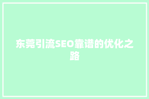 东莞引流SEO靠谱的优化之路
