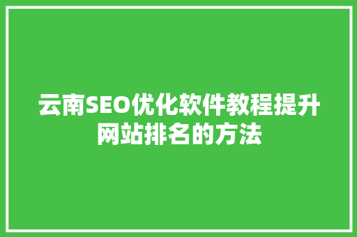云南SEO优化软件教程提升网站排名的方法