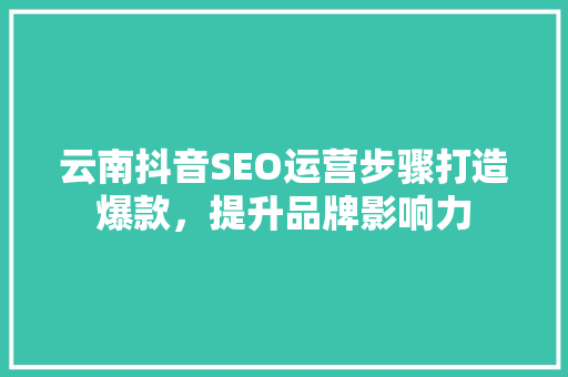 云南抖音SEO运营步骤打造爆款，提升品牌影响力