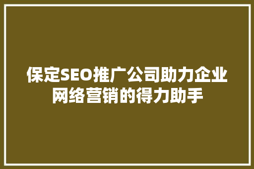 保定SEO推广公司助力企业网络营销的得力助手 网站建设公司