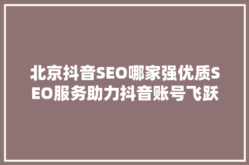 北京抖音SEO哪家强优质SEO服务助力抖音账号飞跃
