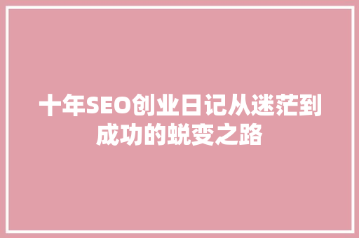 十年SEO创业日记从迷茫到成功的蜕变之路 百度SEO
