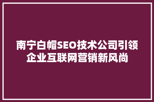 南宁白帽SEO技术公司引领企业互联网营销新风尚