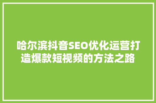 哈尔滨抖音SEO优化运营打造爆款短视频的方法之路 百度SEO
