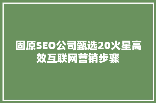 固原SEO公司甄选20火星高效互联网营销步骤 搜狗SEO