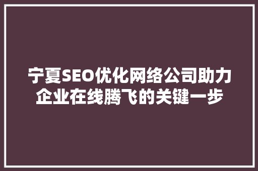 宁夏SEO优化网络公司助力企业在线腾飞的关键一步 百度SEO