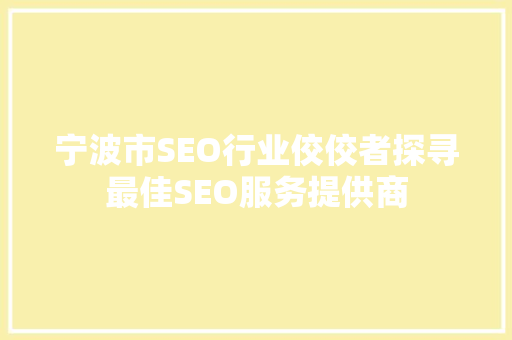 宁波市SEO行业佼佼者探寻最佳SEO服务提供商