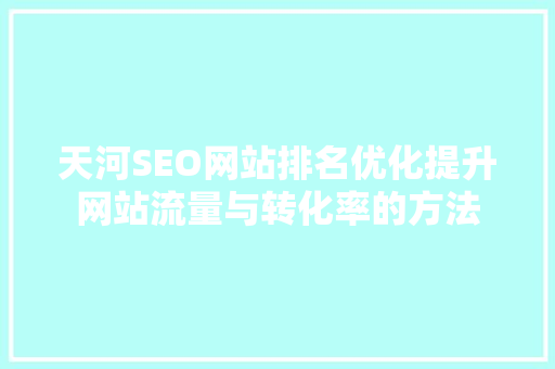 天河SEO网站排名优化提升网站流量与转化率的方法