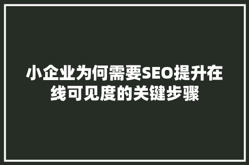 小企业为何需要SEO提升在线可见度的关键步骤