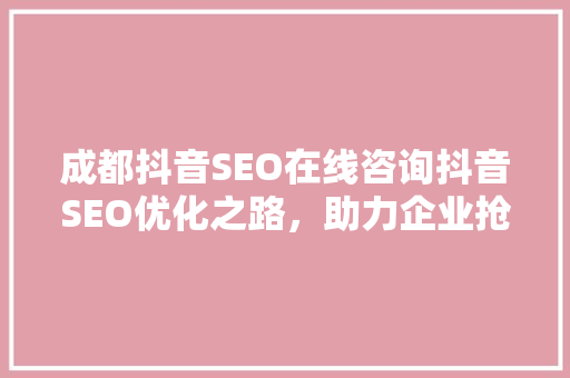 成都抖音SEO在线咨询抖音SEO优化之路，助力企业抢占流量高地