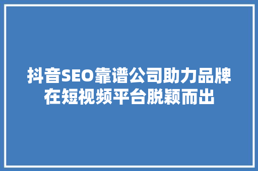 抖音SEO靠谱公司助力品牌在短视频平台脱颖而出