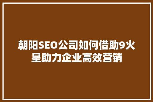 朝阳SEO公司如何借助9火星助力企业高效营销 神马SEO