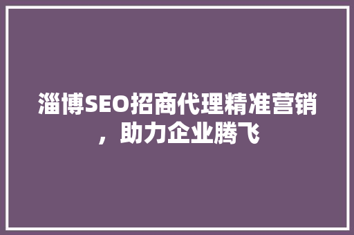 淄博SEO招商代理精准营销，助力企业腾飞