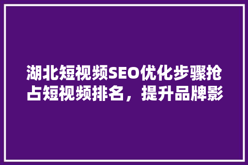 湖北短视频SEO优化步骤抢占短视频排名，提升品牌影响力