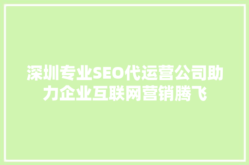 深圳专业SEO代运营公司助力企业互联网营销腾飞