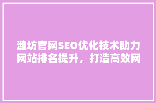 潍坊官网SEO优化技术助力网站排名提升，打造高效网络平台 SEO关键词