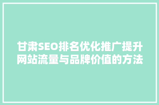 甘肃SEO排名优化推广提升网站流量与品牌价值的方法