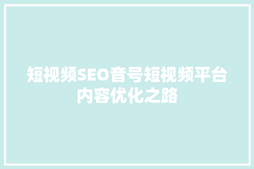 短视频SEO音号短视频平台内容优化之路