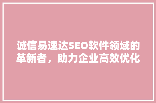 诚信易速达SEO软件领域的革新者，助力企业高效优化网站排名