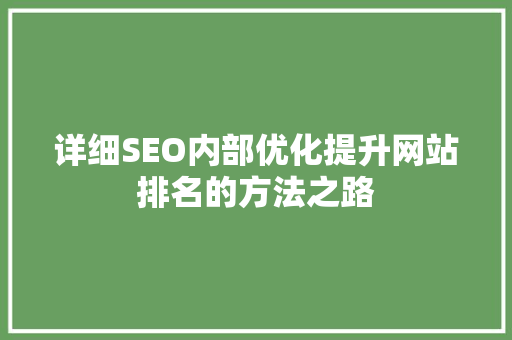 详细SEO内部优化提升网站排名的方法之路