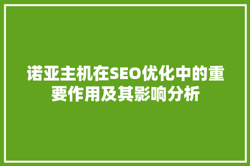 诺亚主机在SEO优化中的重要作用及其影响分析 网站建设公司