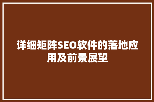 详细矩阵SEO软件的落地应用及前景展望