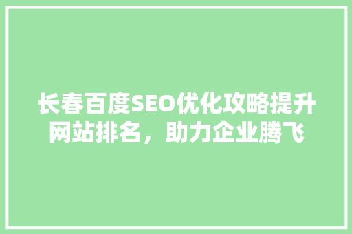 长春百度SEO优化攻略提升网站排名，助力企业腾飞 必应SEO