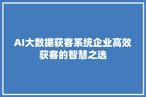 AI大数据获客系统企业高效获客的智慧之选 SEO关键词