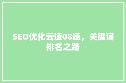 SEO优化云速08速，关键词排名之路 搜狗SEO