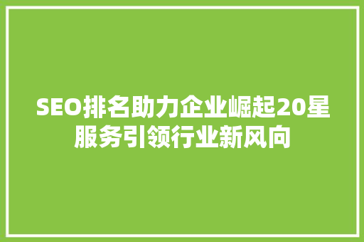 SEO排名助力企业崛起20星服务引领行业新风向 网站建设公司
