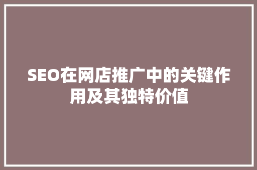 SEO在网店推广中的关键作用及其独特价值 网站建设公司