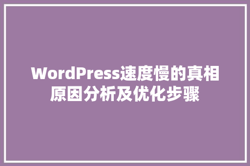 WordPress速度慢的真相原因分析及优化步骤 搜狗SEO