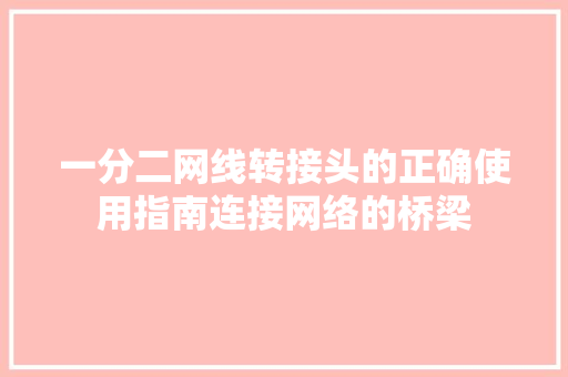 一分二网线转接头的正确使用指南连接网络的桥梁 SEO关键词