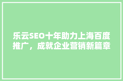 乐云SEO十年助力上海百度推广，成就企业营销新篇章 网站建设公司