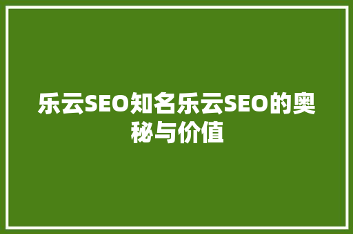 乐云SEO知名乐云SEO的奥秘与价值 网站建设公司
