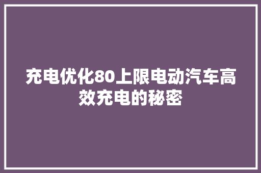 充电优化80上限电动汽车高效充电的秘密 搜狗SEO
