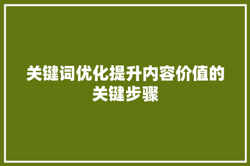 关键词优化提升内容价值的关键步骤 SEO关键词