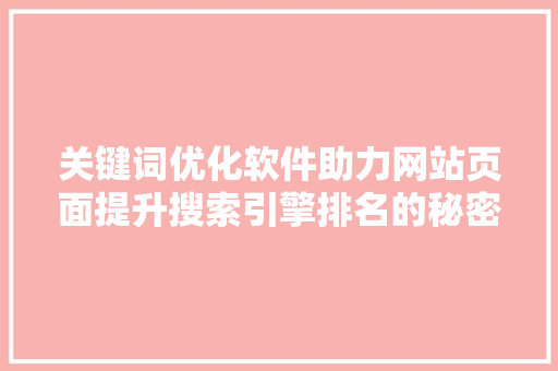关键词优化软件助力网站页面提升搜索引擎排名的秘密武器