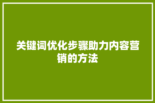 关键词优化步骤助力内容营销的方法 SEO关键词