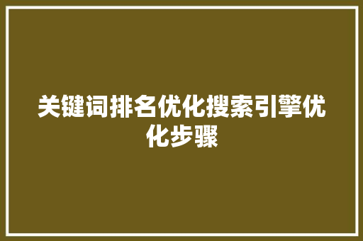 关键词排名优化搜索引擎优化步骤 SEO关键词