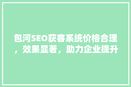 包河SEO获客系统价格合理，效果显著，助力企业提升竞争力 百度SEO