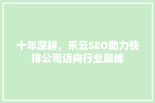 十年深耕，乐云SEO助力快排公司迈向行业巅峰 百度SEO