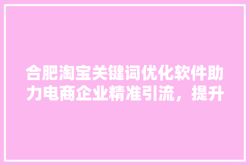 合肥淘宝关键词优化软件助力电商企业精准引流，提升转化率