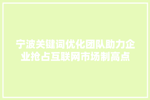 宁波关键词优化团队助力企业抢占互联网市场制高点 神马SEO